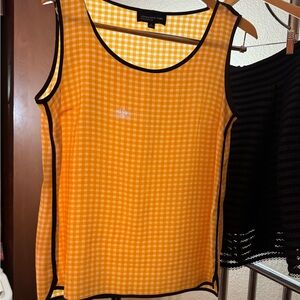 Jones New York Yellow Gingham Sleeveless Tank with Black Piping